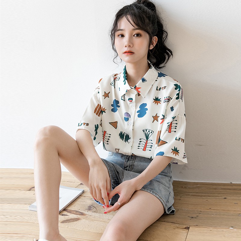 Áo Sơ Mi Voan Tay Ngắn Họa Tiết Hoa Cổ Điển Thời Trang Dễ Thương Cho Nữ | BigBuy360 - bigbuy360.vn