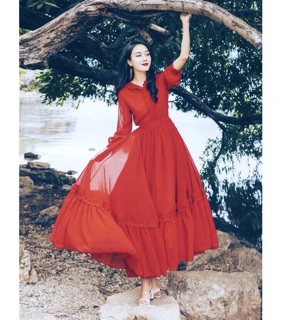 ĐẦM MAXI ĐỎ XẺ TÀ