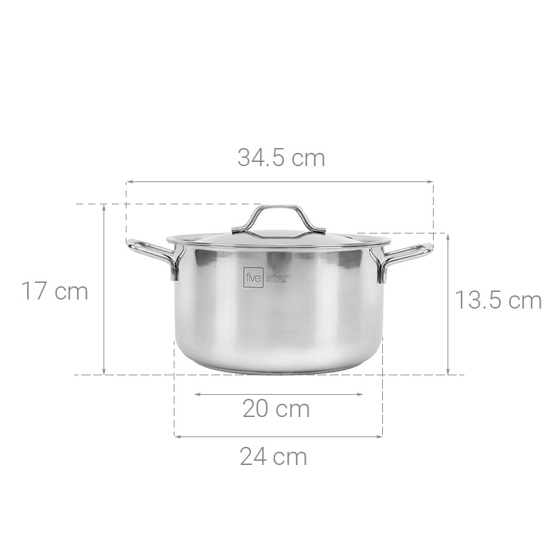 Nồi Quánh Inox 3 đáy Fivestar 18cm/ 20cm/ 24cm nắp inox dùng cho bếp từ