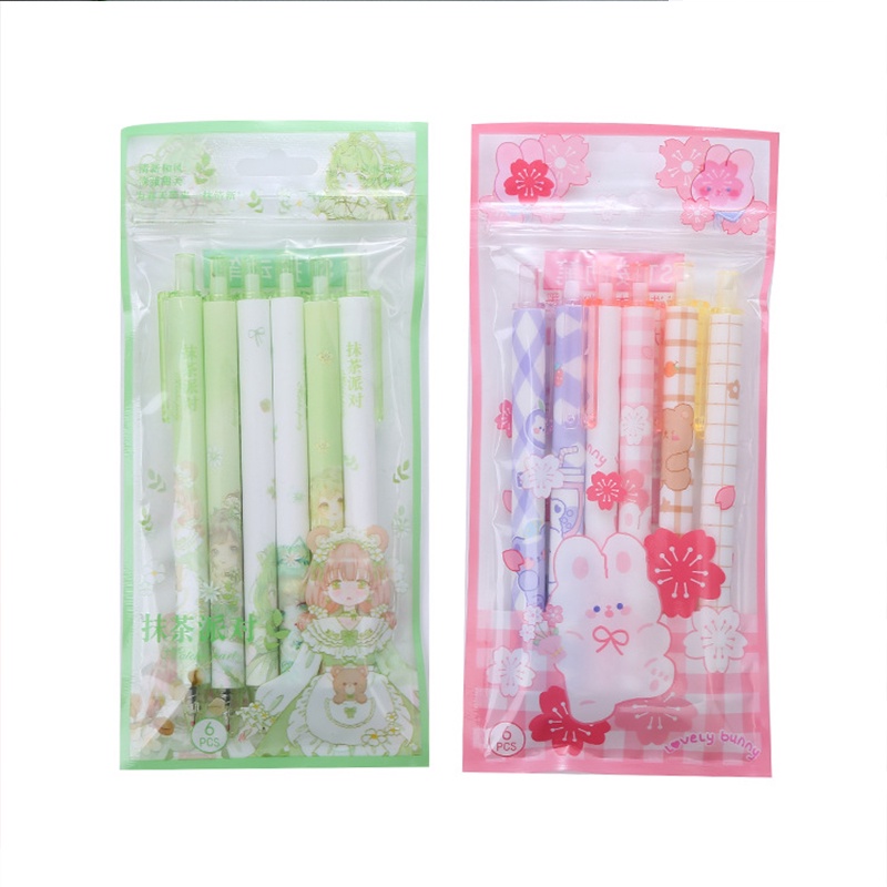 Set 6 Bút Mực Gel Kiểu Dáng Đơn Giản Xinh Xắn