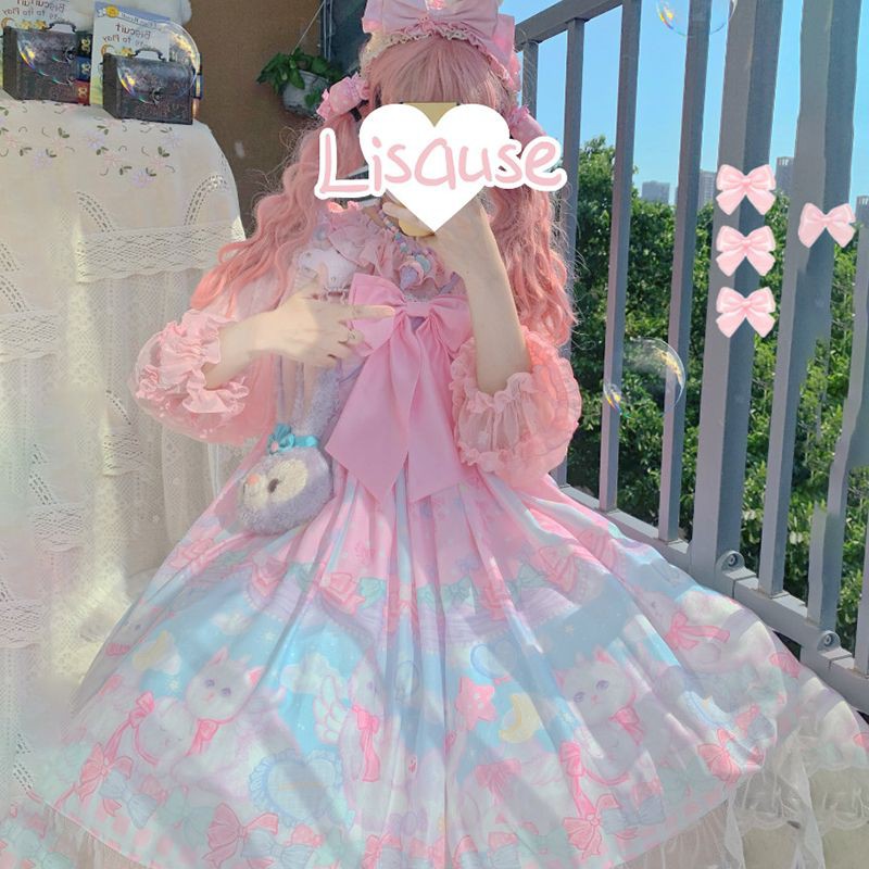 [Order] Váy đầm 2 dây Công chúa Lolita màu pastel hồng - xanh loại đẹp.