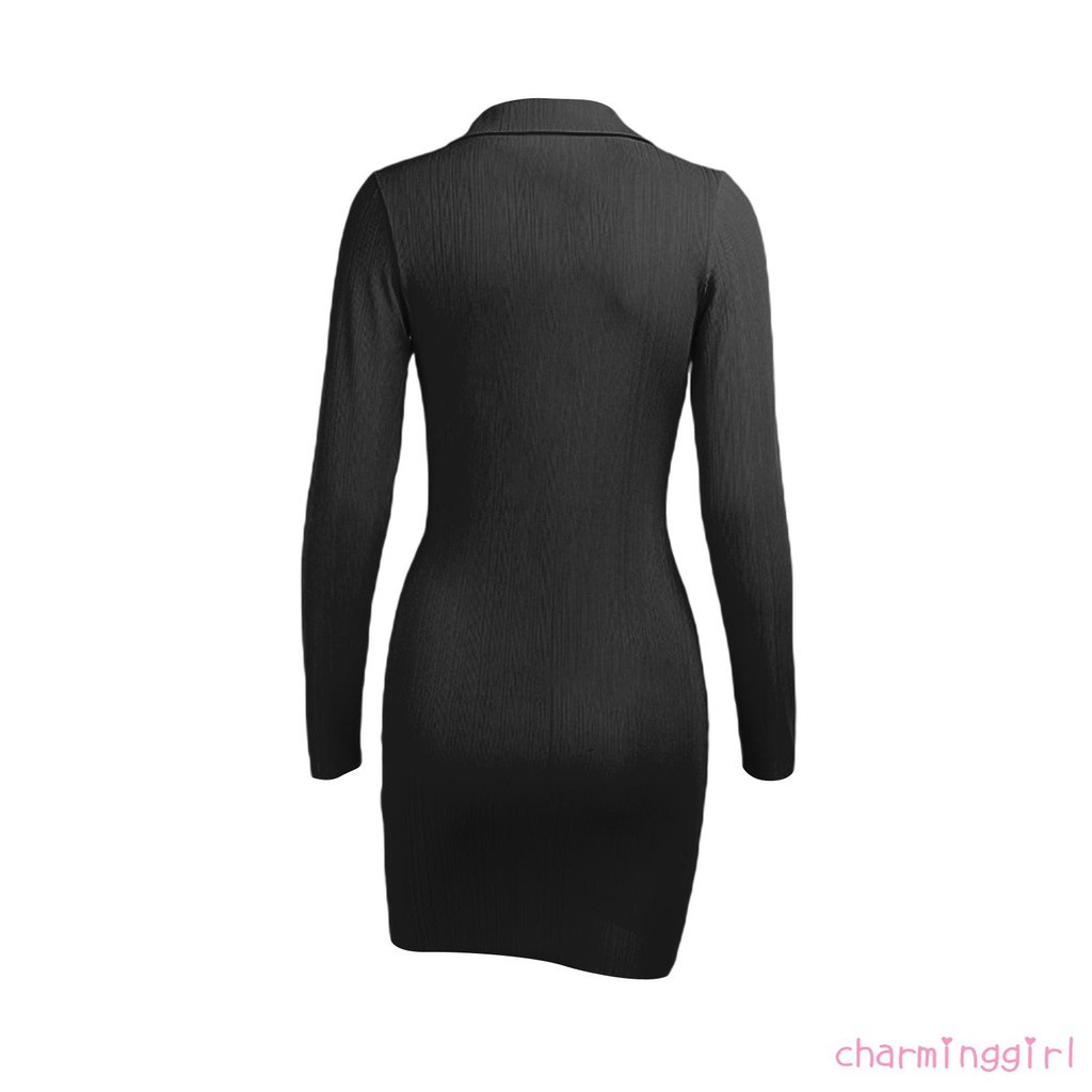 Đầm tay dài cổ chữ v màu trơn dáng ôm thời trang quyến rũ cho nữ