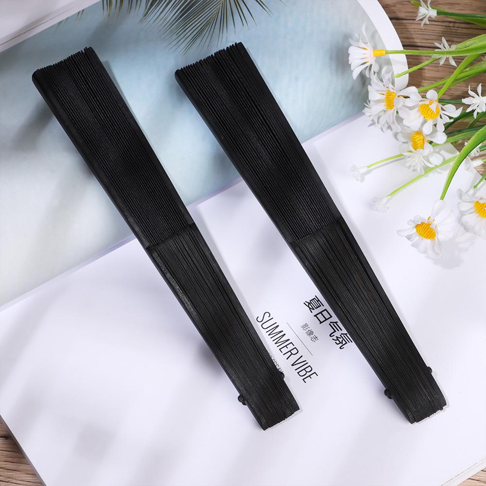♫Daphne♫ Quạt Xếp Cầm Tay Bằng Lụa Màu Đen 8.27&quot; (21cm) Phong Cách Trung Hoa