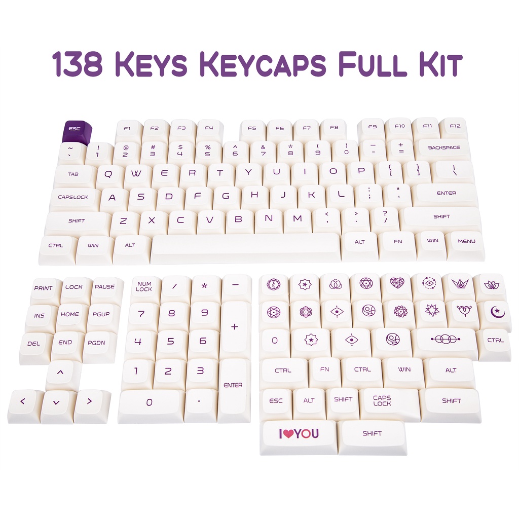 138 Phím Bộ XDA Cấu hình Bàn phím tùy chỉnh PBT ANSI Layout Keycaps Bộ cho Gateron Kailh Cherry MX Công tắc Bàn phím cơ