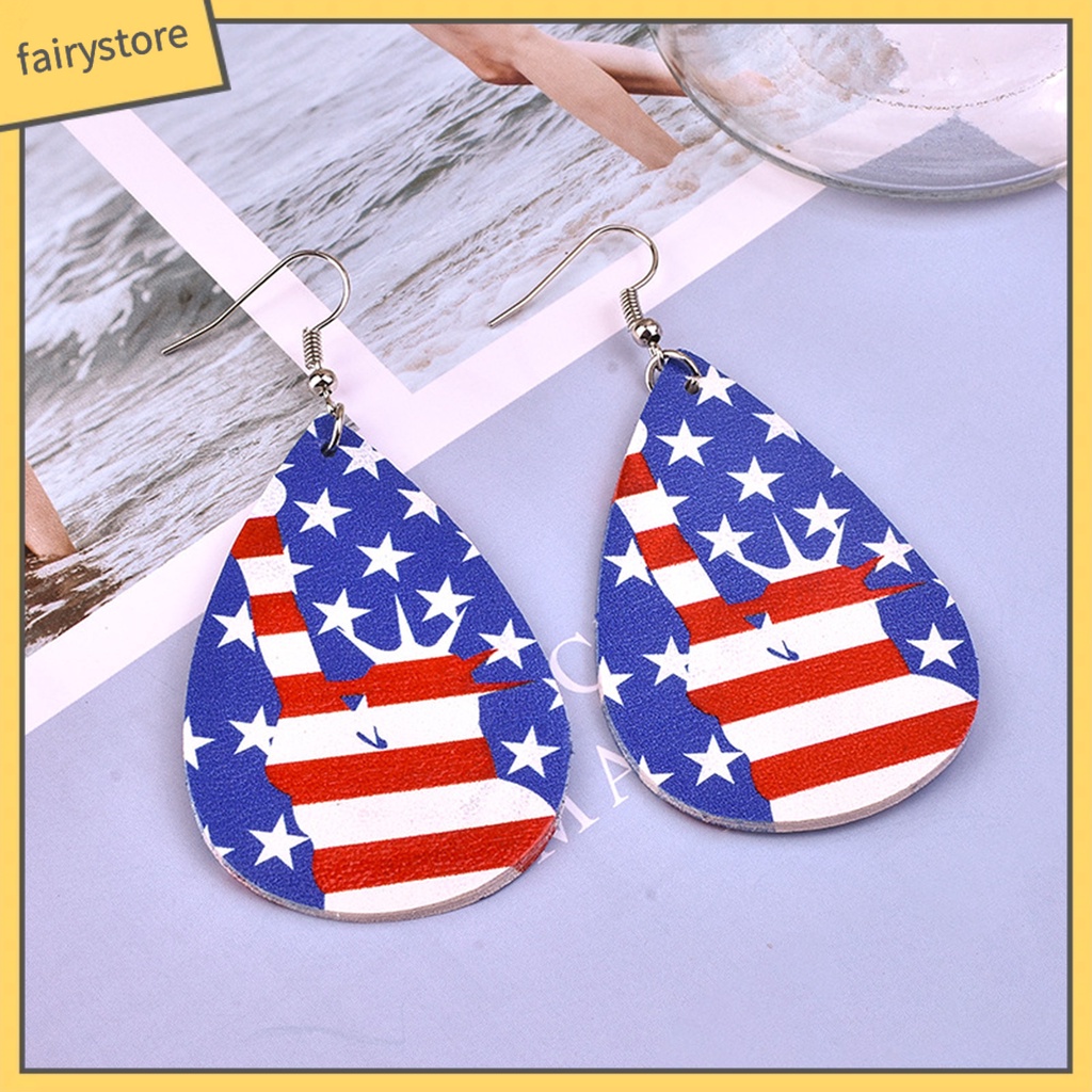 1 Đôi Bông Tai Giả Da Hình Lá Cờ Mỹ Đơn Giản