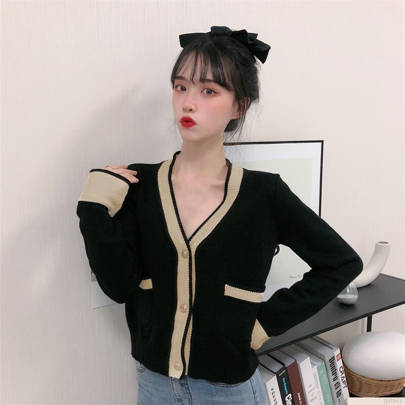 Áo khoác cardigan tay dài cổ chữ V màu sắc thời trang cho nữ