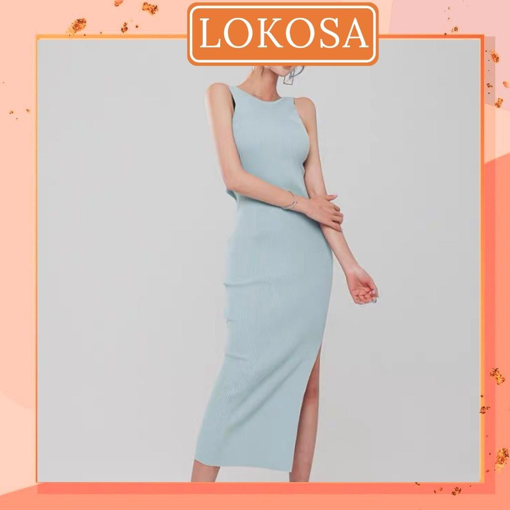Đầm Nữ Body Sexy LOKOSA Váy Ôm Body Dáng Dài 2 Dây Thiết Kế Cúp Ngực Khoét Eo Hở Hai Bên dự tiệc đi chơi VD068