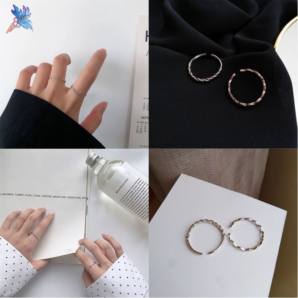 Set hai chiếc nhẫn hở kiểu gợn sóng đơn giản cá tính dành cho bạn gái đeo hằng ngày