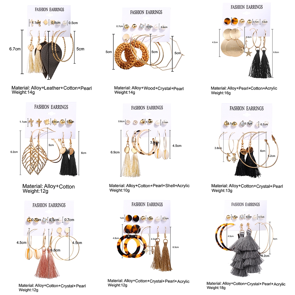 Set 6 cặp khuyên tai AY thời trang dành cho nữ