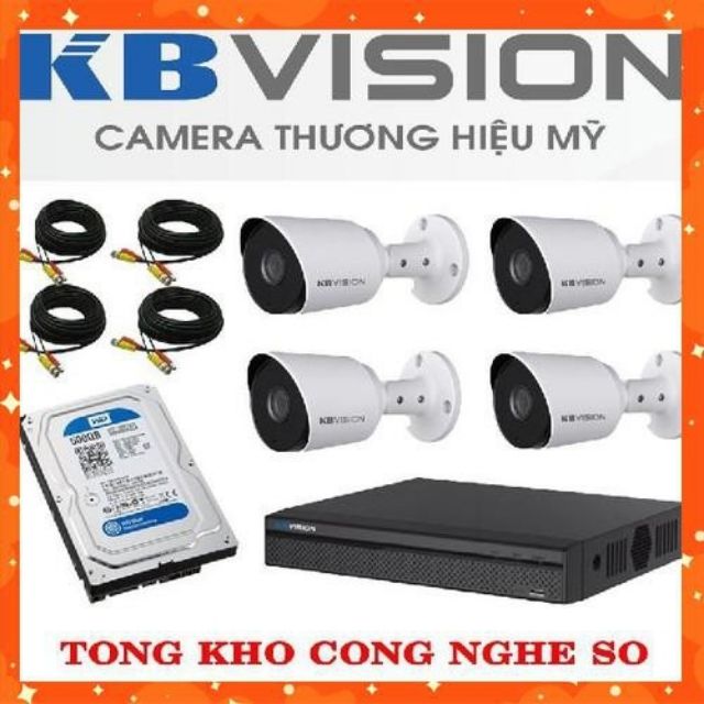 [KHUYẾN MÃI CỰC KHỦNG] Trọn Bộ 4 Mắt Camera 2.0M Full HD KBVISION +HDD 500G + 80 Mét Dây Liền Nguồn Đã Được bấm 2 Đầu