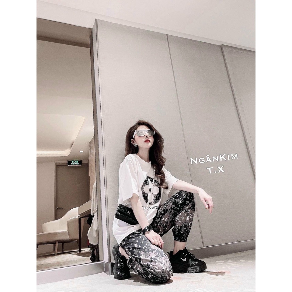 SET BỘ THỜI TRANG FOM RỘNG PHỐI HỌA TIẾT LV HOA THÊU