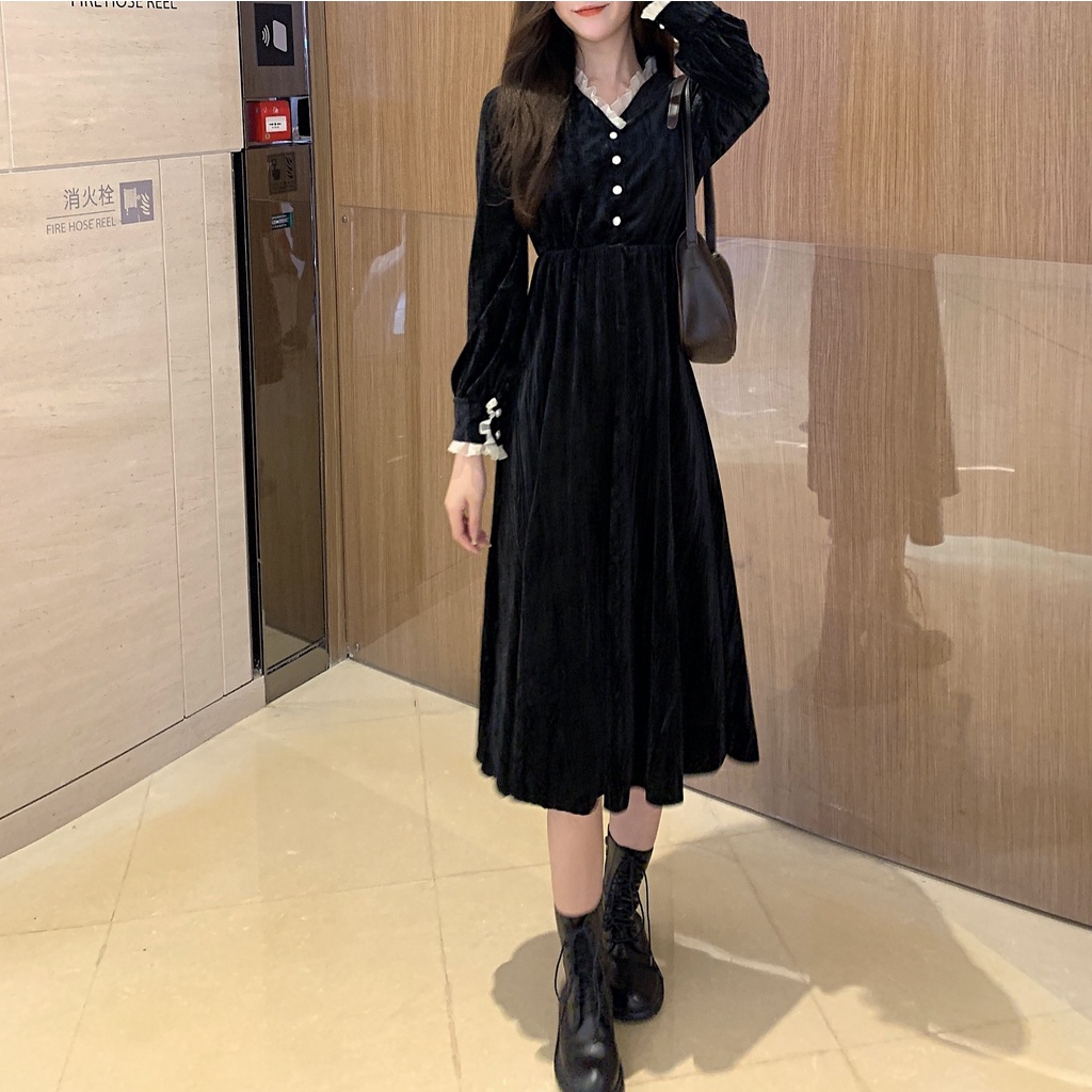 Đầm Perty vải nhung thời trang Hàn Quốc dành cho nữ