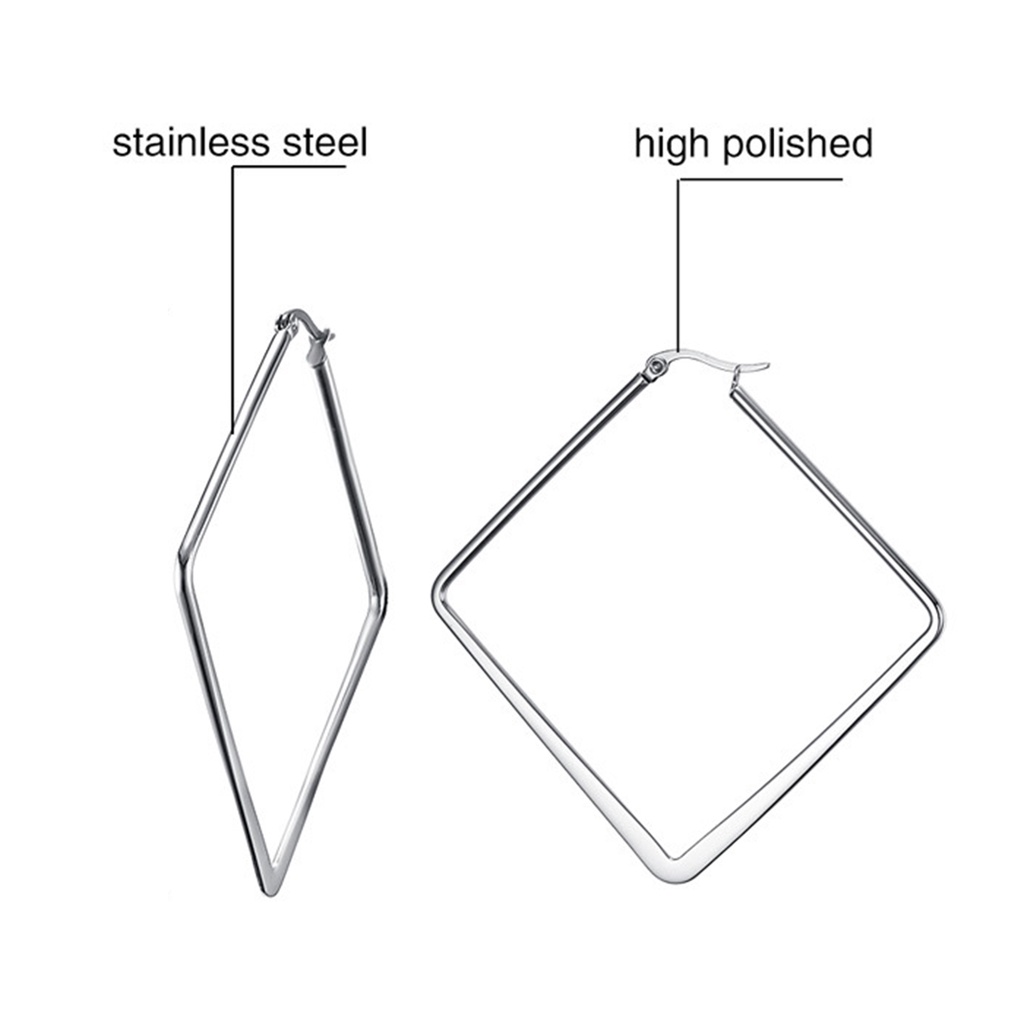 Dgg Dgg✌❤ Khuyên Tai Dạng Móc Hình Vuông / Tròn Bằng Thép Không Gỉ