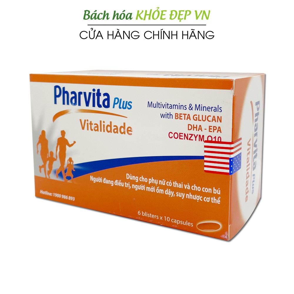 Vitamin tổng hợp Pharvita Plus tăng sức khỏe, tăng đề kháng - 60 viên [Pharvita Plus Vỉ Cam 60 viên]