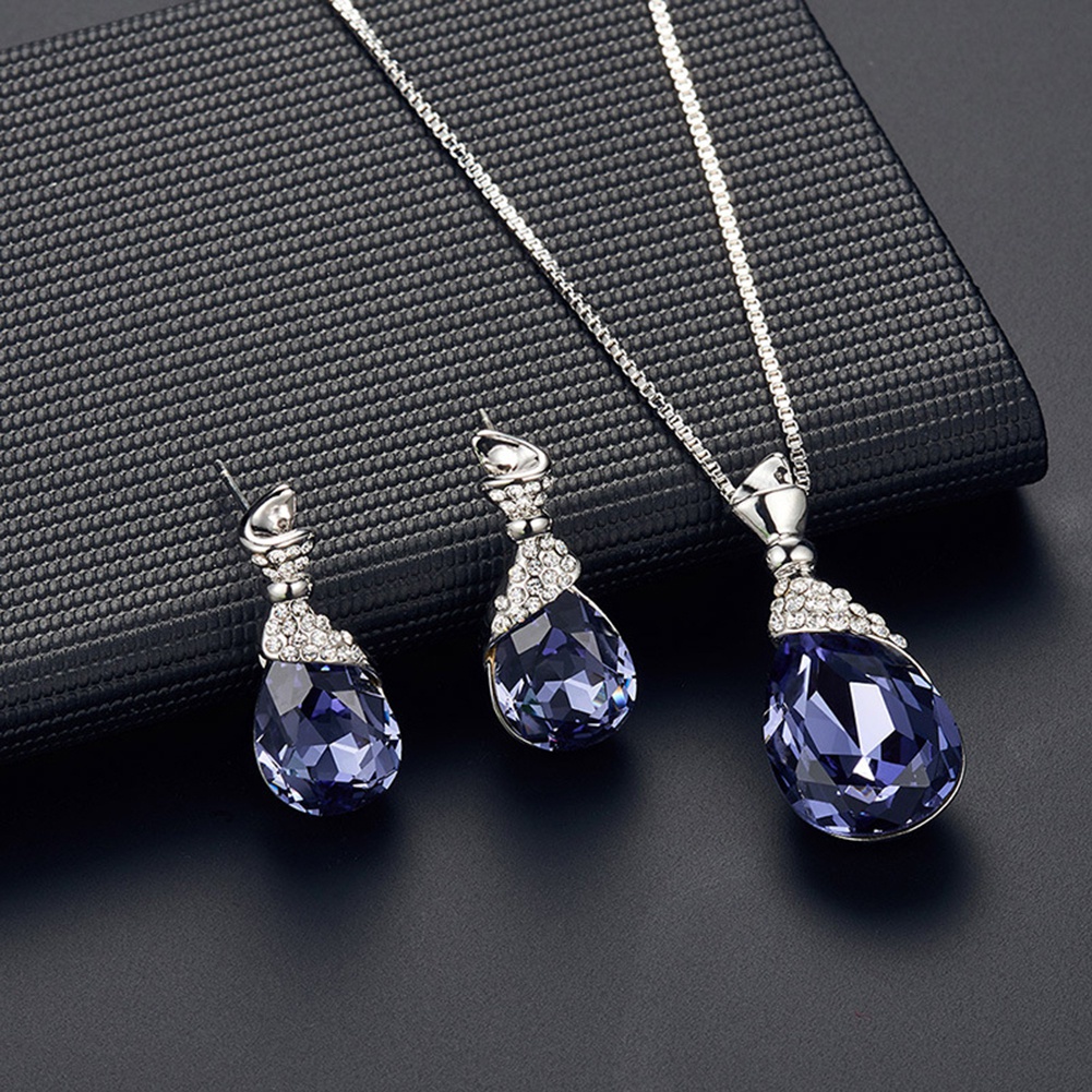 Bộ Vòng cổ + Bông Tai Đính Đá Hình Giọt Nước Cho Nữ
