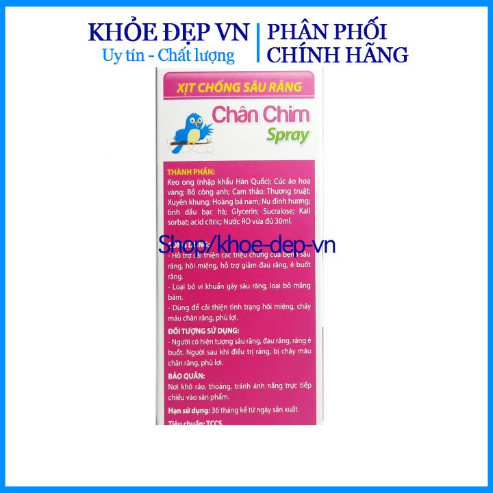 Xịt chống sâu răng Chân chim Spray - giảm đau răng , ê buốt (Lọ 30ml )