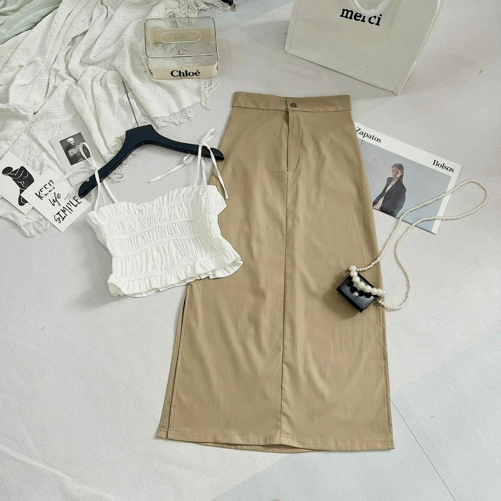 Set đồ nữ áo hai dây mix chân váy kaki kèm ảnh thật ở cuối bani