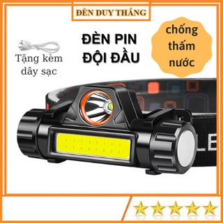 Đèn pin siêu sáng, đèn pin đội đầu 2 bóng tặng kèm dây sạc a1 đèn duy thắng