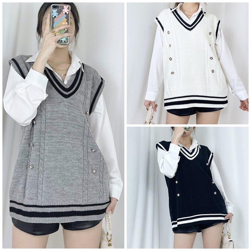 Sét áo nữ gile len kèm sơ mi trắng Quảng Châu cao cấp - SUSASHOP