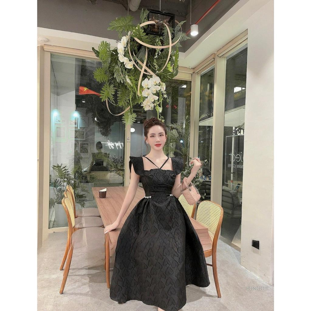 Đầm dài cánh tiên xòe gấm đá eo 5124 - Đầm nữ thời trang