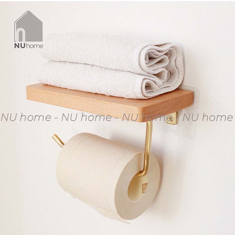 nuhome.vn | Móc gỗ treo giấy vệ sinh cao cấp, tiện dụng có kệ để điện thoại