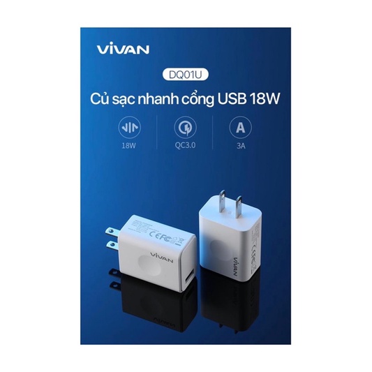 Củ sạc nhanh 18w iPhone Android tybe c cóc sạc nhanh vivan DQ01U