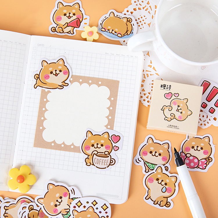 Sticker hộp 45 miếng dán - Shiba Má Hồng - Hộp nhãn dán trang trí sổ tay bullet journal - M088