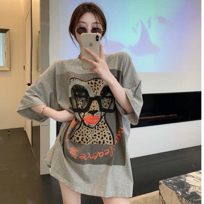 NRVP Áo Thun Nữ Dáng Dài Rộng Tay Ngắn Phong Cách Thời Trang Đường Phố Hàn Quốc