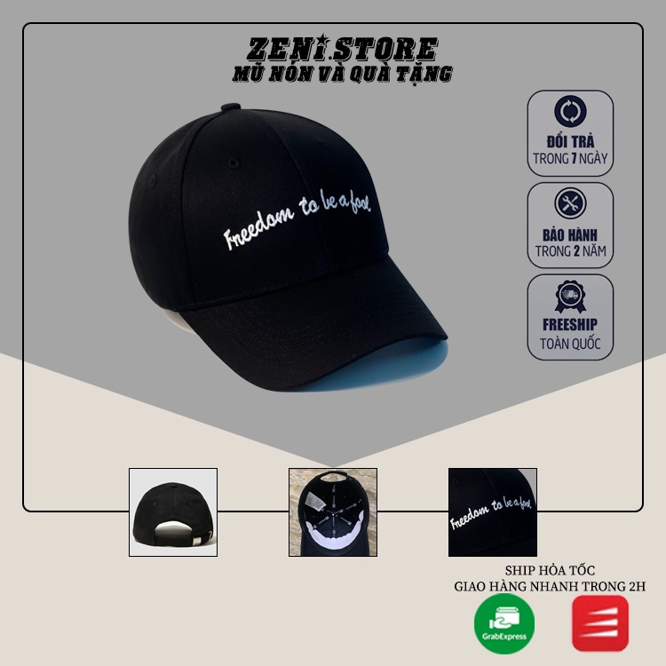 Mũ lưỡi trai, Nón kết xuất khẩu Zeni Store thêu chữ nổi “Freedom to be the fool” Siêu HOT Freeship, Full Hộp