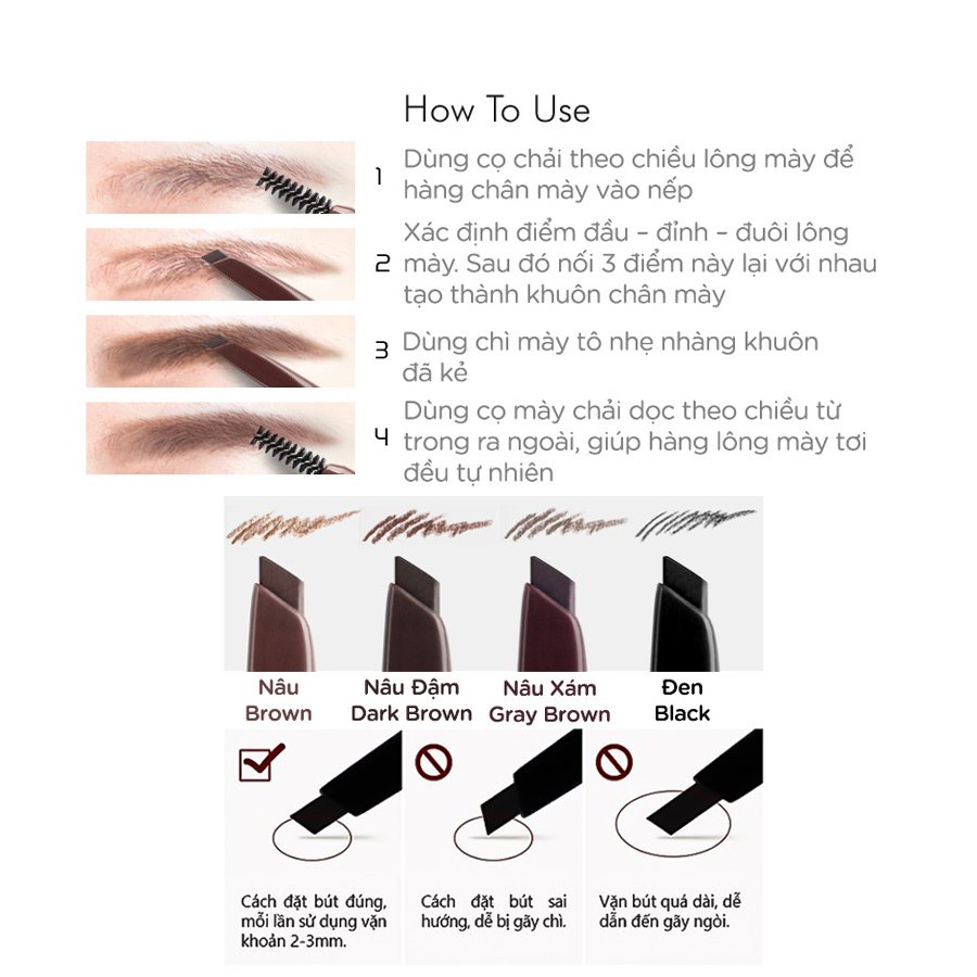 Chì kẻ mày định hình không trôi Vacci Auto Eyebrow Pencil - Thiết kế thông minh, dễ vẽ