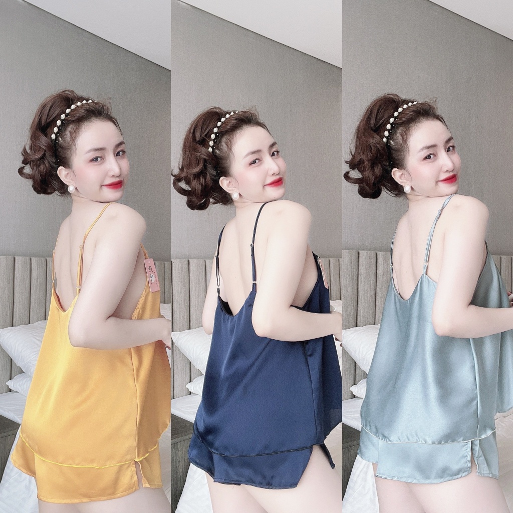 Đồ ngủ sexy 2 dây gợi cảm chất lụa satin phối ren mềm mịn, mặc ngủ thoải mái Freesize 40-57kg - Linqustore