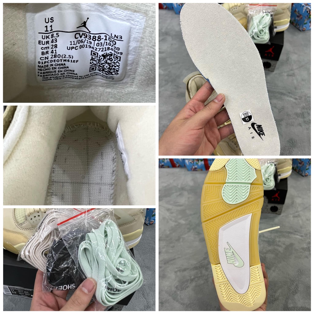 Giày Jordan 4 Retro Off-White Sail màu kem.