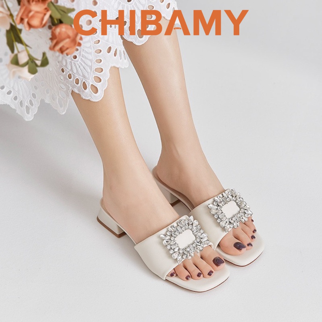 Guốc cao gót nữ đính đá CHIBAMY cao 5cm gót vuông chất da mềm mã GU01