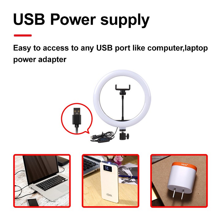 Bộ đèn LED Livestream 26cm 3 chế độ màu tích hợp giá kẹp điện thoại