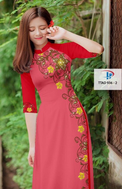 Vải Áo Dài Hoa Mai Vàng 1 Bên Thân