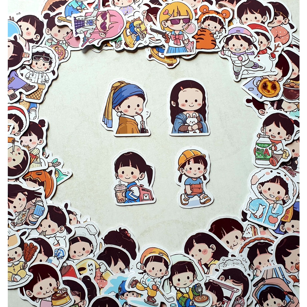 Sticker hình dán  CUTE anime, em bé dễ thương, pastel  trang trí mũ bảo hiểm, dán Laptop, journal, sổ tay, note book