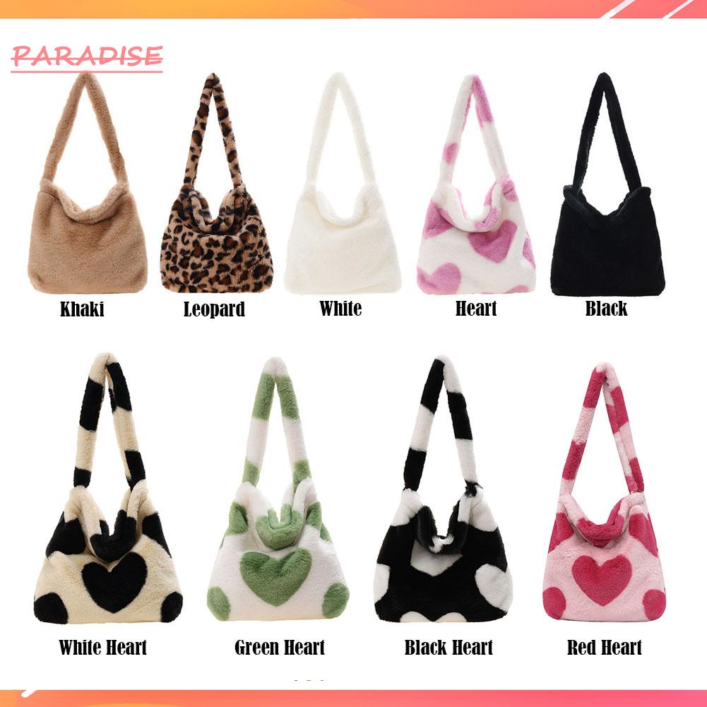 Túi Xách Đeo Vai Phủ Lông Họa Tiết Da Báo Trái Tim Thời Trang Thu Đông Dành Cho Nữ