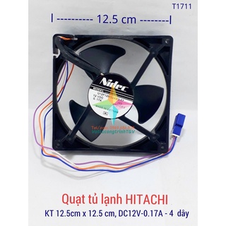 Quạt Nidec 12VDC KT 12.5x12.5 cm, 3 cánh, 4 dây cho tủ lạnh HITACHI