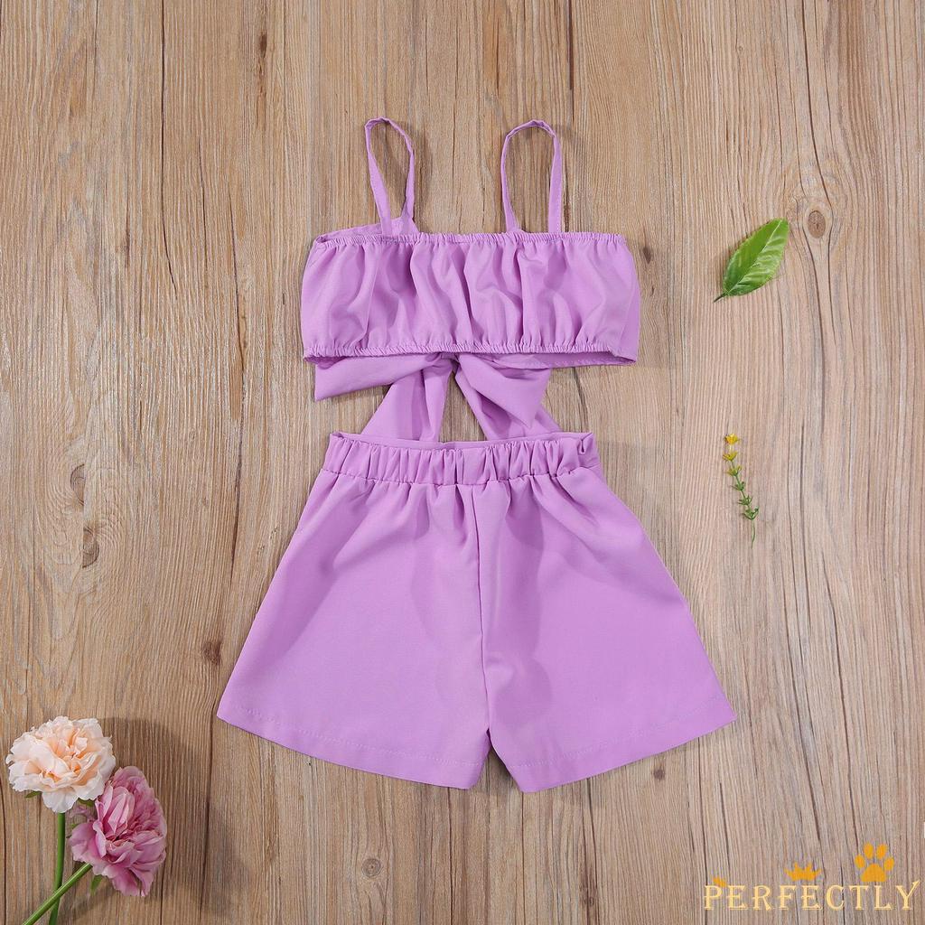 Set Áo Sát Nách Phối Nơ + Quần Short Lưng Thun Cho Bé Gái Tập Đi, Thời Trang Mùa Hè