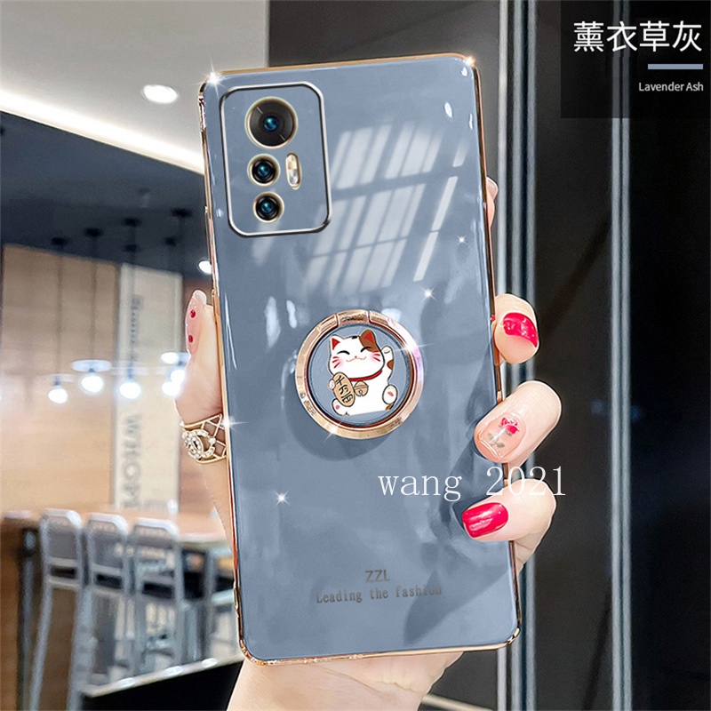 Ốp Điện Thoại Mềm Mạ Điện Màu Kẹo Có Vòng Đỡ Hình Mèo May Mắn 2022 Cho Xiaomi 12T Pro 12 Lite POCO M5s C40