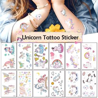 Sticker hình xăm ngựa kỳ lân dán tạm thời an toàn không độc hại dễ thương cho bé