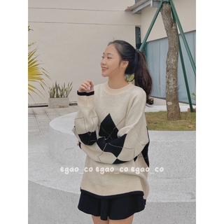 (HÀNG SẴN) Áo len tay dài hoạ tiết thổ cẩm quả trám ảnh thật shop tự chụp