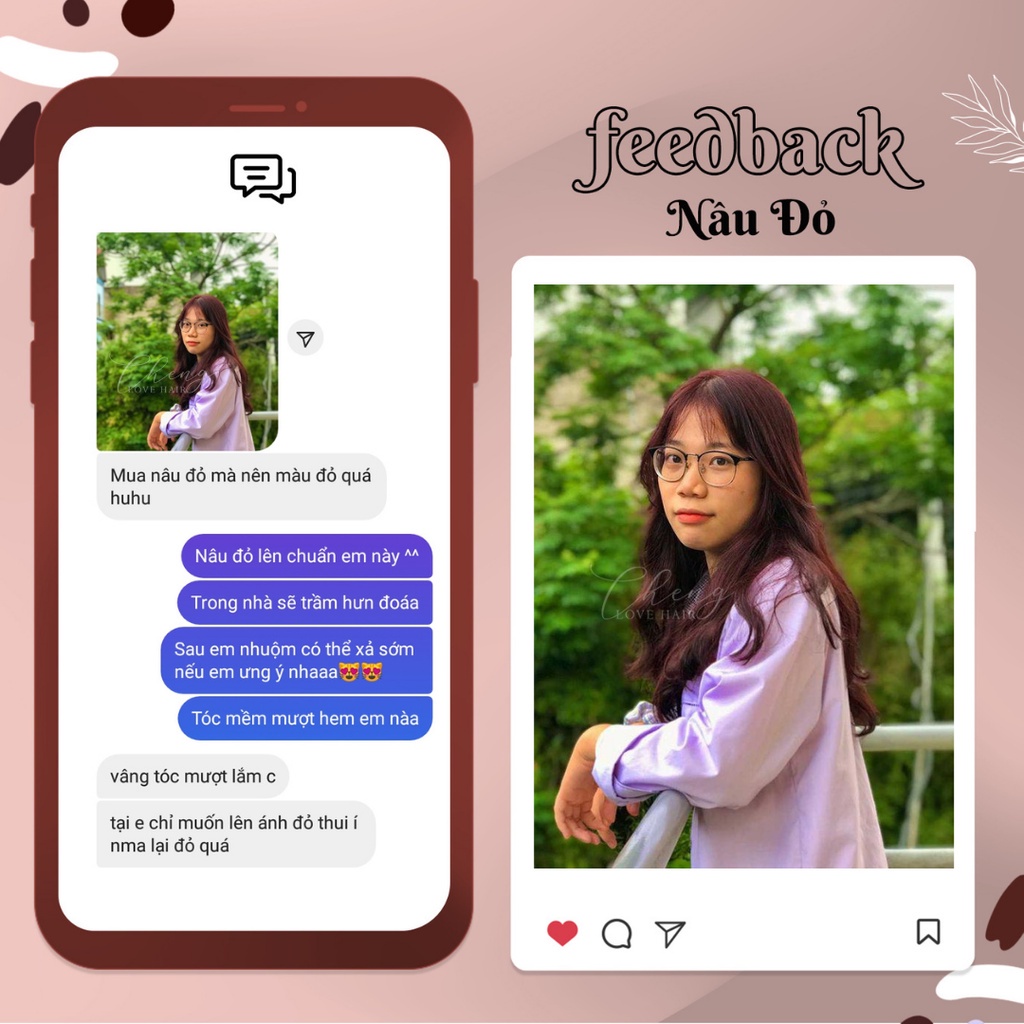 Thuốc Nhuộm Tóc Màu NÂU ĐỎ Không Tẩy Tặng găng Tay, Trợ nhuộm | Chang