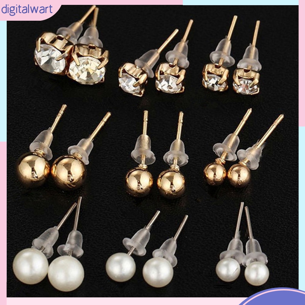 Bộ 6/9/12 đôi bông tai đính ngọc trai nhân tạo thời trang cho nữ