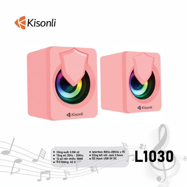 Loa vi tính 2.0 Kisonli L-1030 Pink LED. VI TÍNH QUỐC DUY