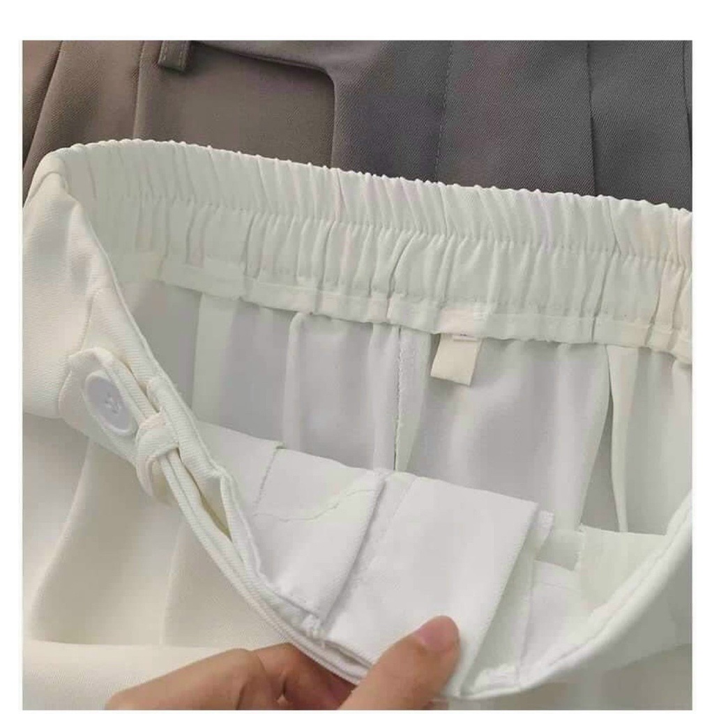 Quần Baggy nữ lưng chun sau cạp tim lồng đai đỉa cá tính phom đẹp màu sắc đen ghi be trắng
