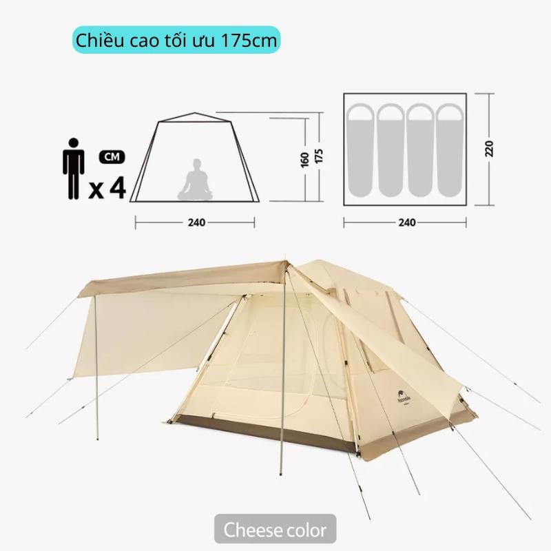 Lều Dã Ngoại Tự Bung Ango 4 Người Naturehike NH21ZP010 Có Mái Che Chống Nắng