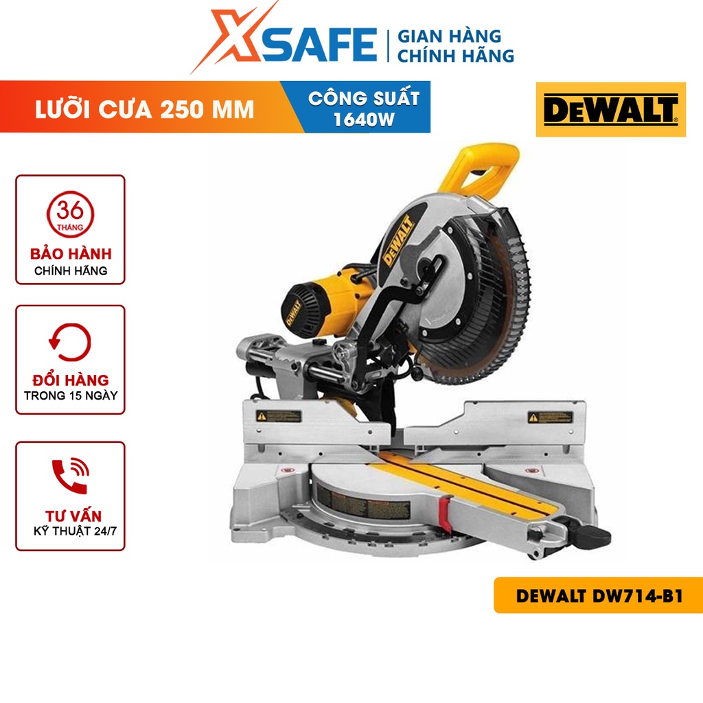 Máy cắt nhôm DEWALT DW714-B1 Máy cắt sắt/gỗ để bàn đa góc 1650W, đường kính lưỡi 254mm, tốc độ không