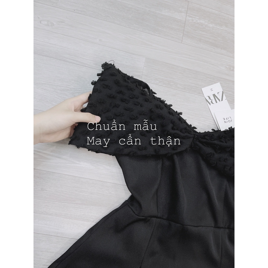 Váy đen trễ vai dáng xòe cao cấp Vaydentrevai113