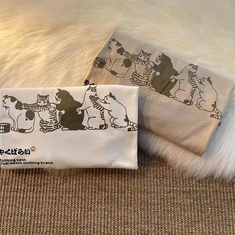 Áo Thun PEWARNA IKAT cotton Cổ Tròn Cỡ Lớn In Họa Tiết Mèo Dễ Thương Thời Trang Cho Nữ